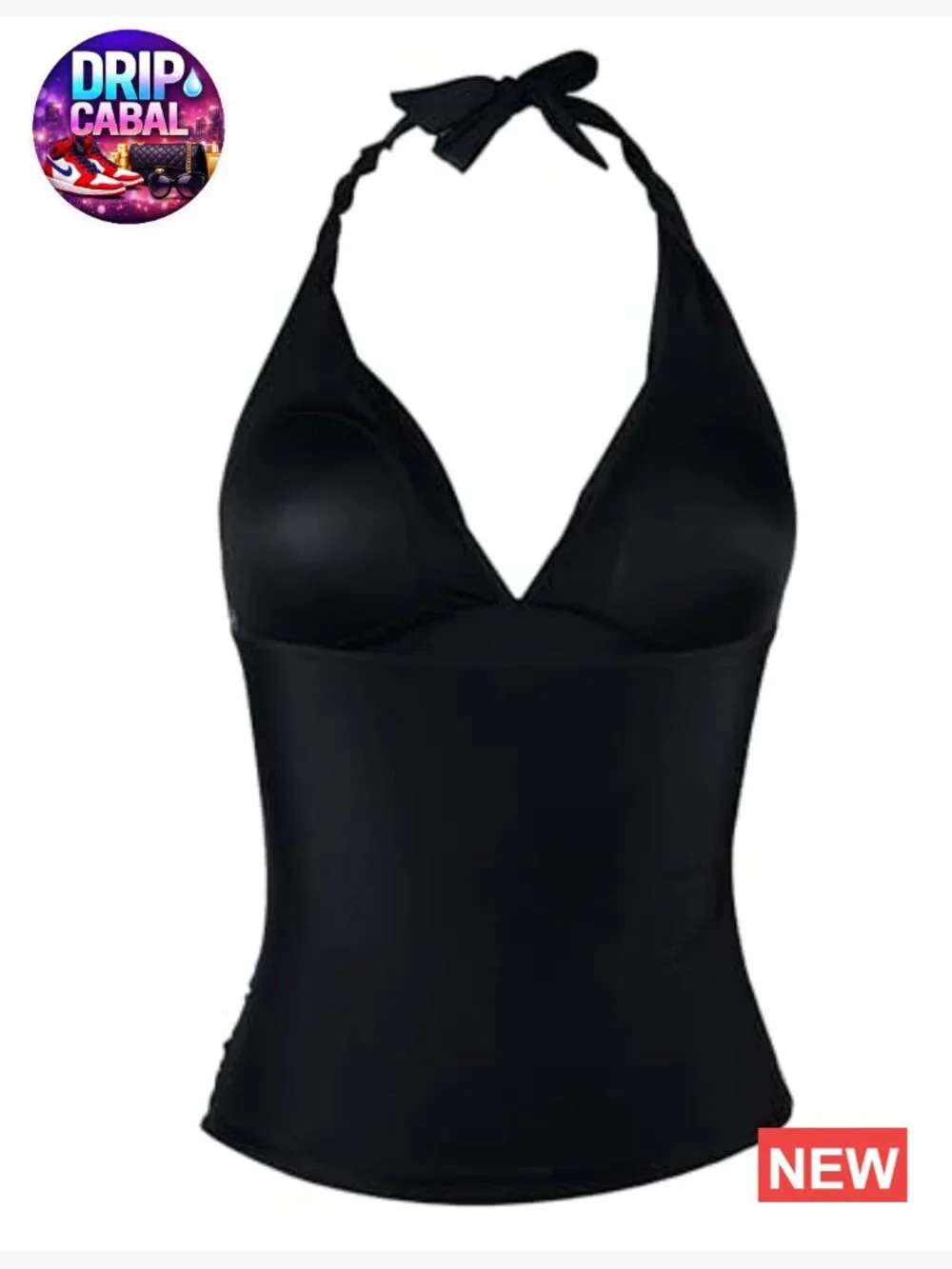 Tankini Bathing Suit Plunging V Neck Halter Swim Top Shirred Tummy Control Top